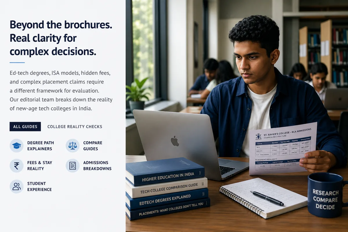Student researching college brochures